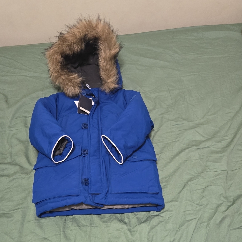 Gap Down Filled Blue Winter Coat with Faux Fur Hood